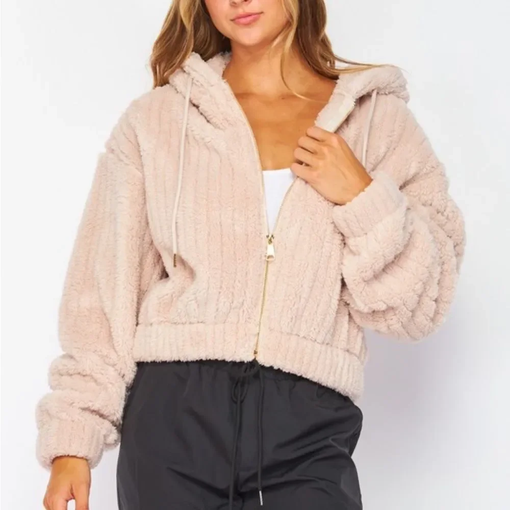 NWT Love Poem Cozy Cropped Cream Teddy Jacket for Women Sz L